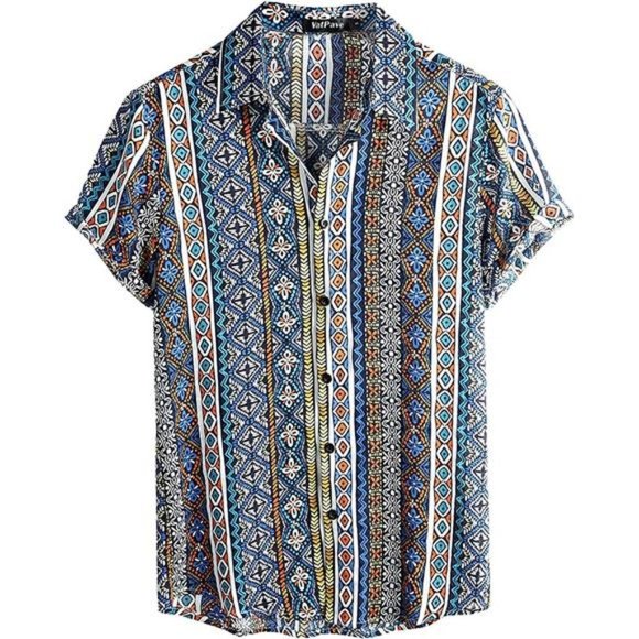 Mens Summer Tropical Shirts Short Sleeve Blue - Picture 1 of 7